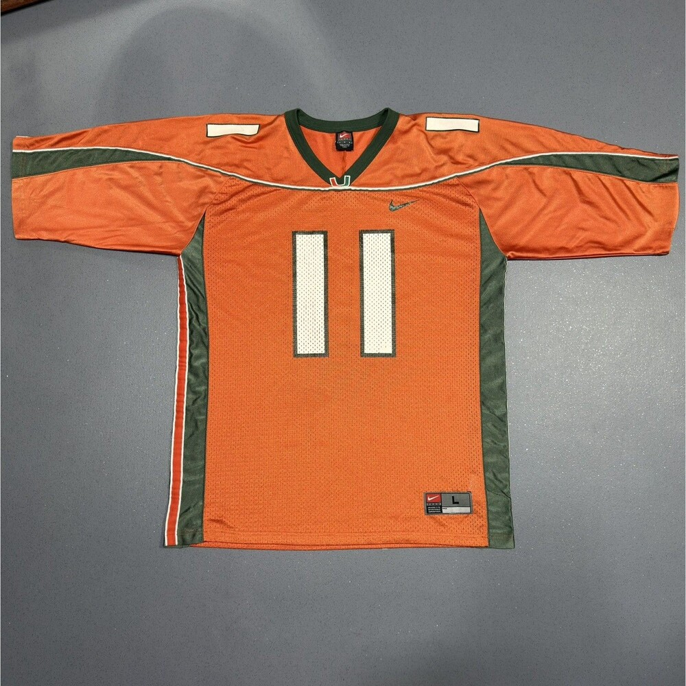 Vintage 90s Nike Miami Hurricanes #11 Football Jersey Mens Large Orange Y2K
